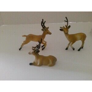 Vintage 1960s Christmas Hard Plastic Reindeer Set 3 Standing Laying Prancing